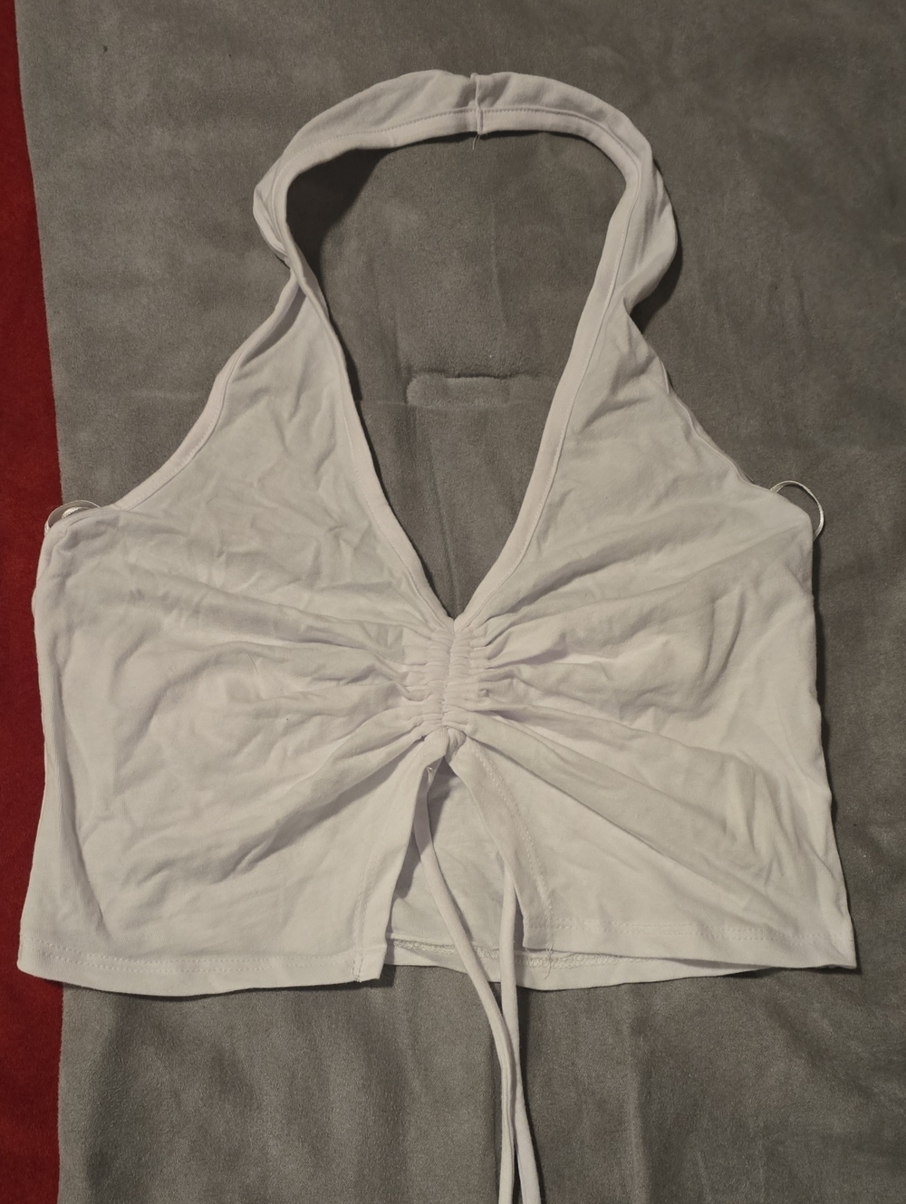 Women’s White Ruched Halter Crop Top
